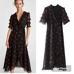 Zara Floral Ruffle Wrap Dress Midi Maxi